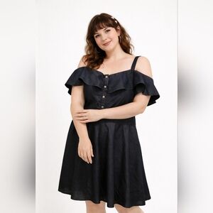Eighty Eight Premium Size 2X Dark Blue Denim Ruffled Off-Shoulder Dress